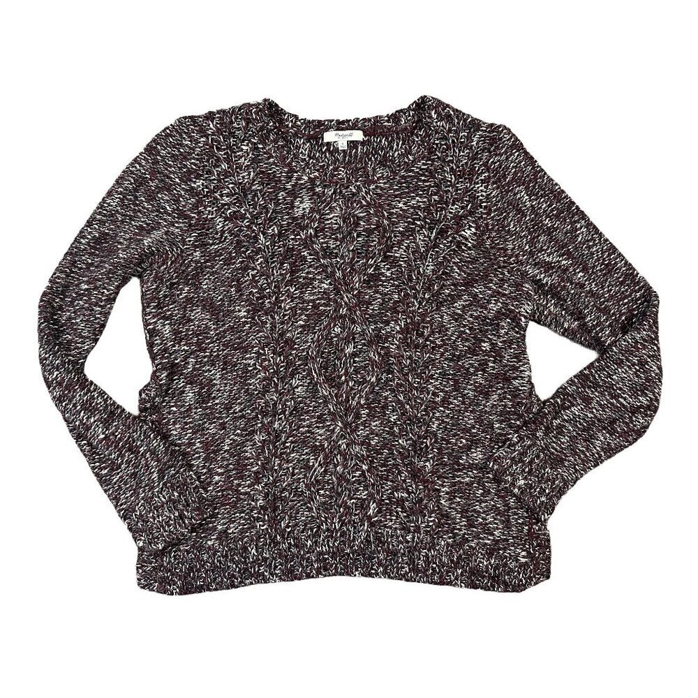 Madewell Cabled Marbled Burgundy Maroon Red White Sweater Women's Large